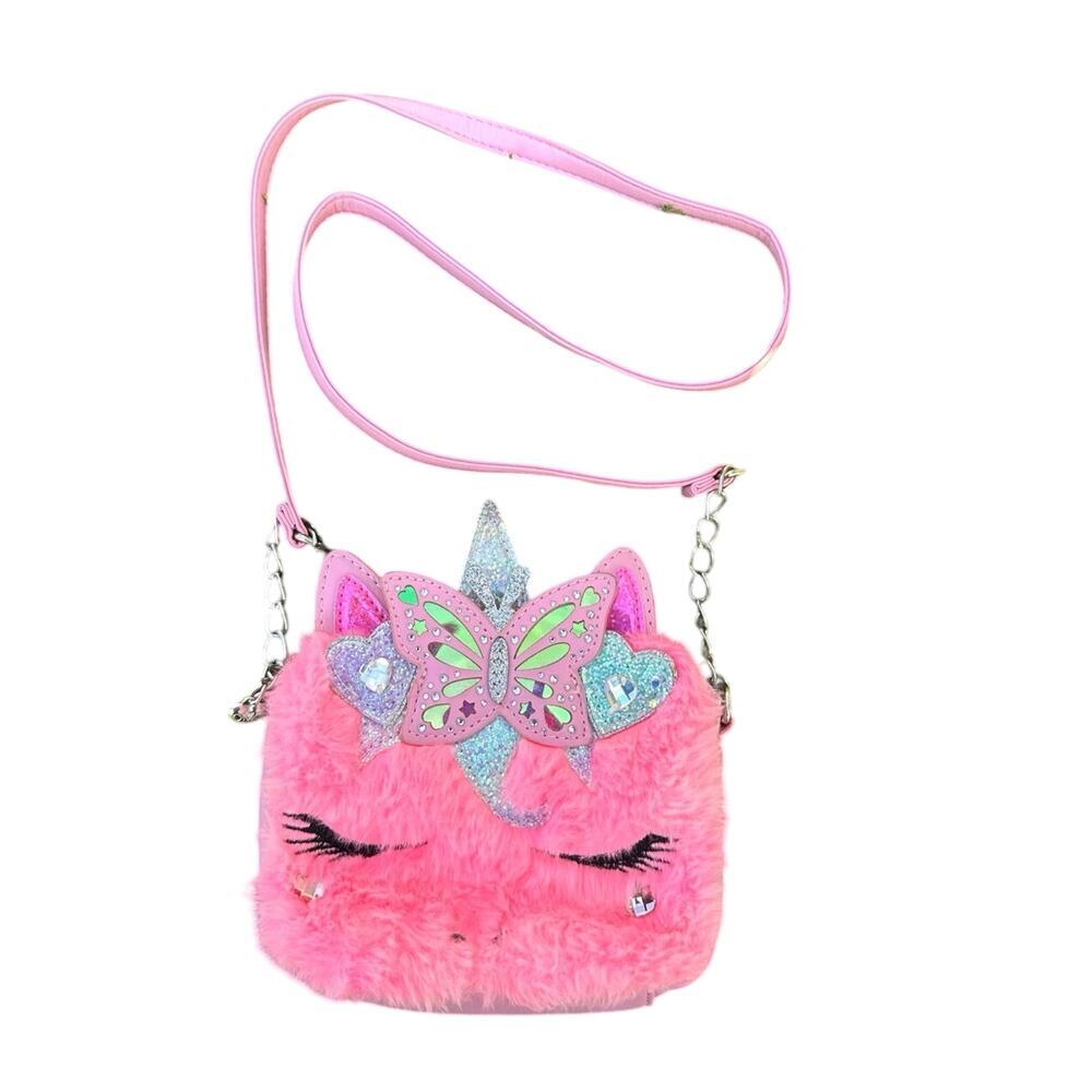 Miss Gwen Girls Faux Fur Butterfly‎ and Unicorn Crossbody Bag Pink